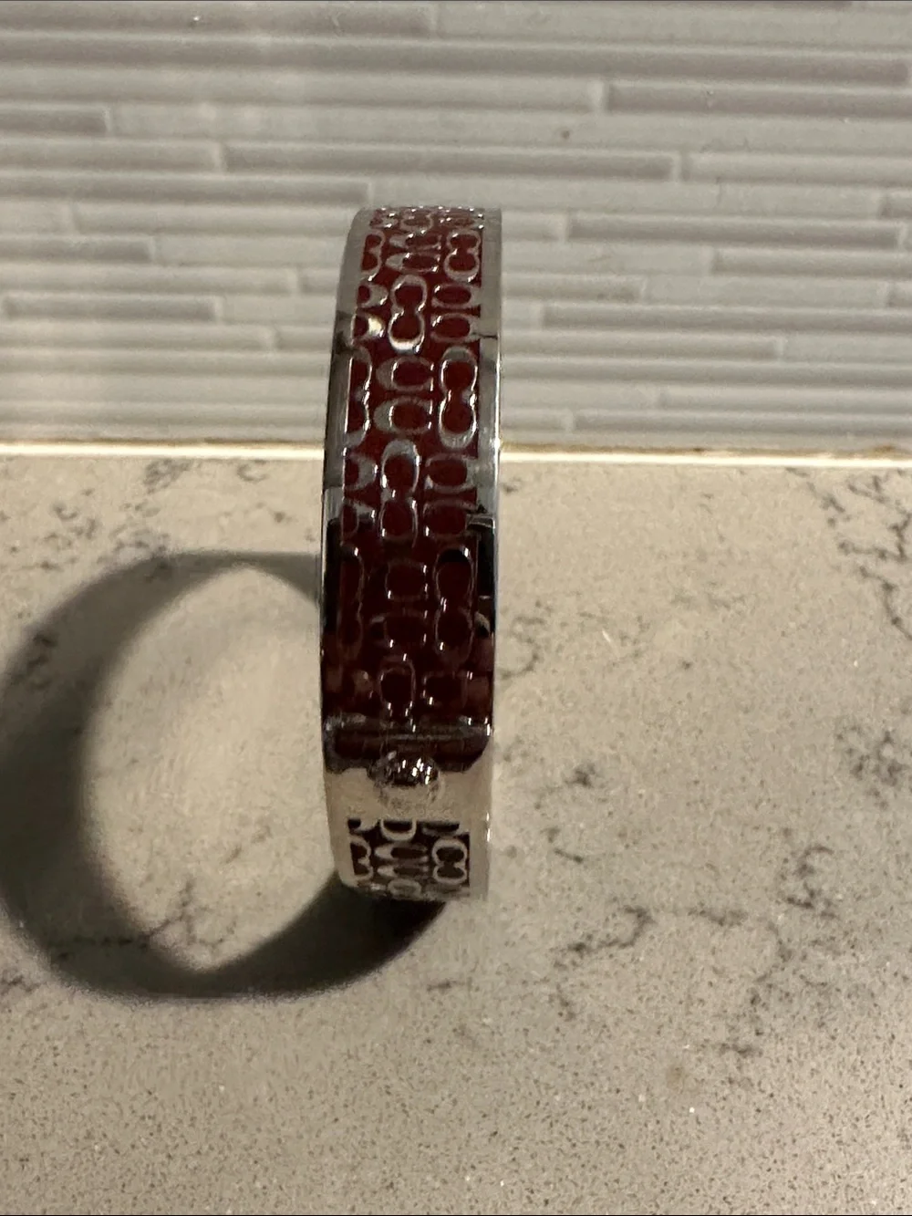 Coach Silver-Tone Bangle with Deep purple Signature Enamel